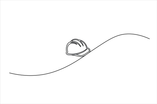 Minimalist continuous one-line drawing of a safety hard hat. Vector silhouette for construction, engineering, and Labour Day celebration concepts.