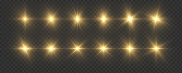 Magic glowing starburst with bright light rays and sparkling flare. Abstract vector explosion design featuring solar radiance, gold shine, and transparent glow © Alesya