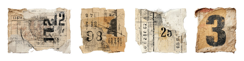 Obraz premium PNG Vintage torn paper numbers on transparent background