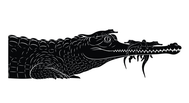 Black silhouette of a crocodile head with open mouth