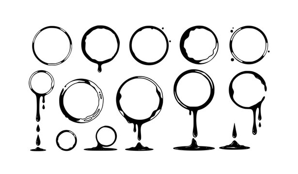 Coffee Splash Circles Set &ndash; Black and White Liquid Stain Vector Collection
