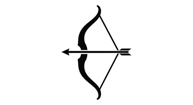 A striking black silhouette depicts a classic recurve bow with an arrow symbolizing archery and precision silhouette