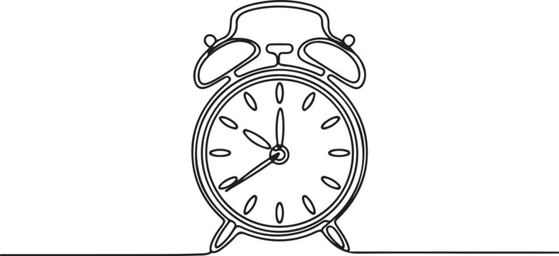 Continuous one line drawing of vintage alarm clock vector design, Clock drawn symbol. One line draw graphic design vector3
