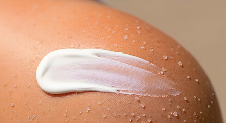 Fototapeta premium Moisturizing white cream applied to sun kissed skin with water droplets