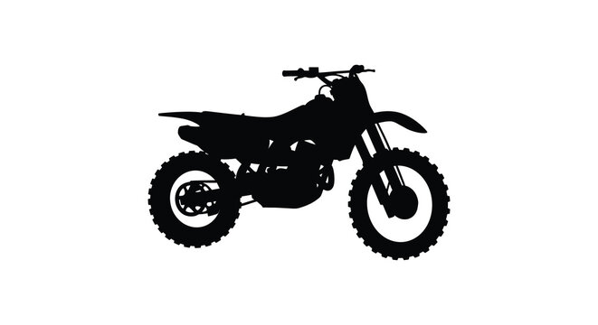A stark black silhouette depicts a dirt bike in profile highlighting its aggressive form silhouette high quality professional