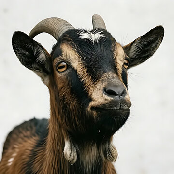 goat looking upward pose isolated on white background