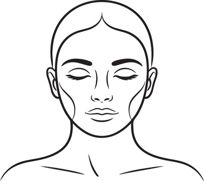 A black and white drawing of a woman's face with closed eyes