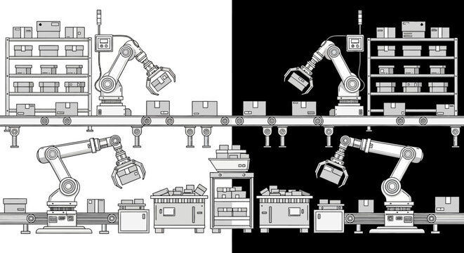 Industrial robotic arms in a factory setting.