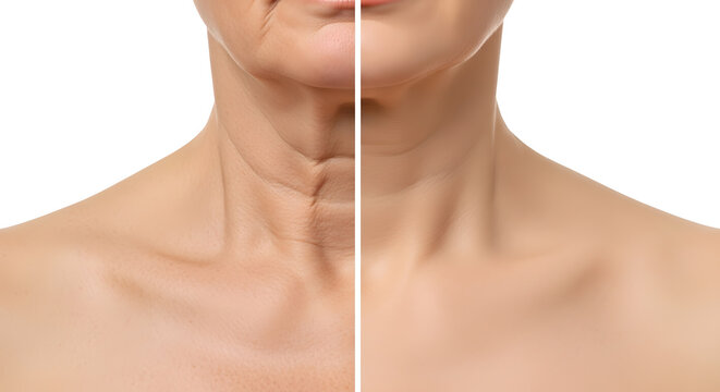 Neck Lift Before and After Results | Anti-Aging Skin Rejuvenation Treatment for Mature Women | Sagging Skin and Wrinkles Comparison | Cosmetic Dermatology Procedure for Turkey Neck | Smooth Firm Skin