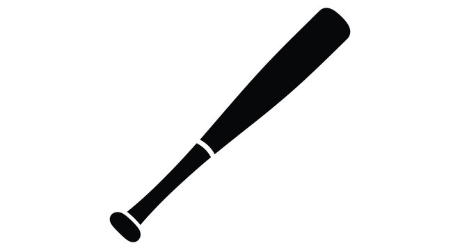A simple depiction of a baseball bat angled diagonally against a white background shown as a silhouette