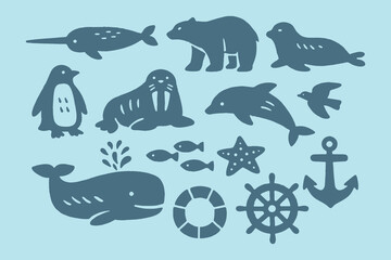 Arctic animals sea set naive vector illustration © Victoria