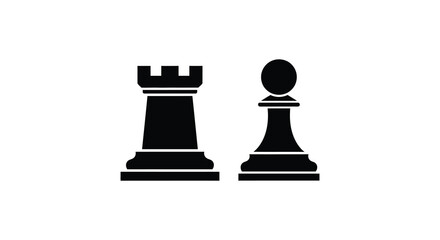 A stark composition displays a black rook and pawn chess pieces creating a minimalist visual statement silhouette © Ajahar