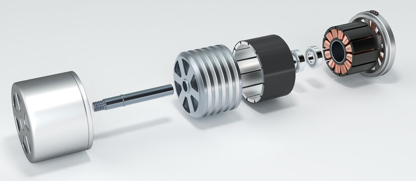 Brushless motor design. 3d illustration on white background