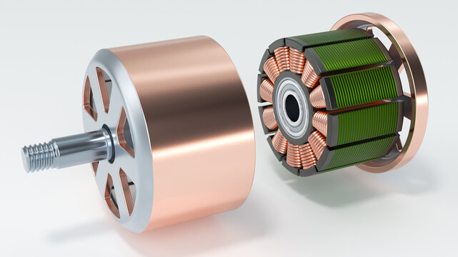 Internal components of the inner rotor structure of a brushless motor. 3d illustration on white background