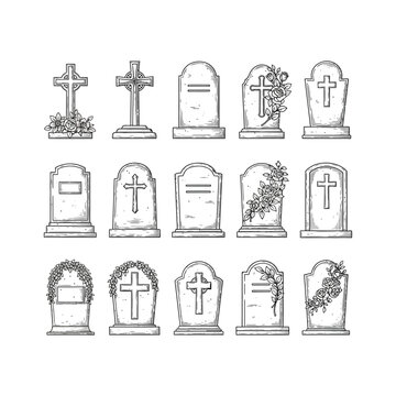 Json title easter day remembrance vintage tombstones and grave markers for memorial concepts description a collection of hand drawn vintage tombstones and