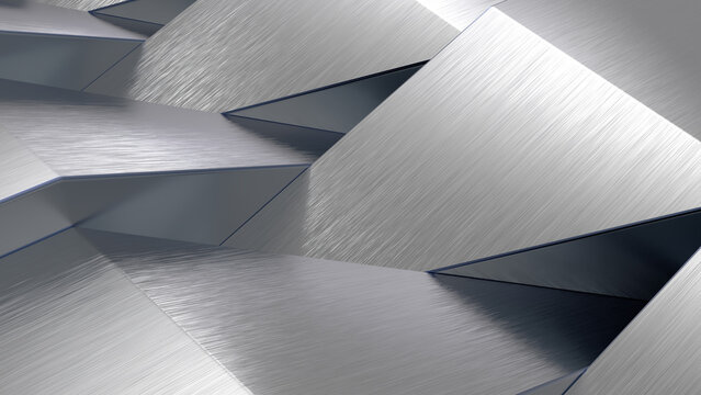 Gray metallic volumetric geometric background. 3d illustration