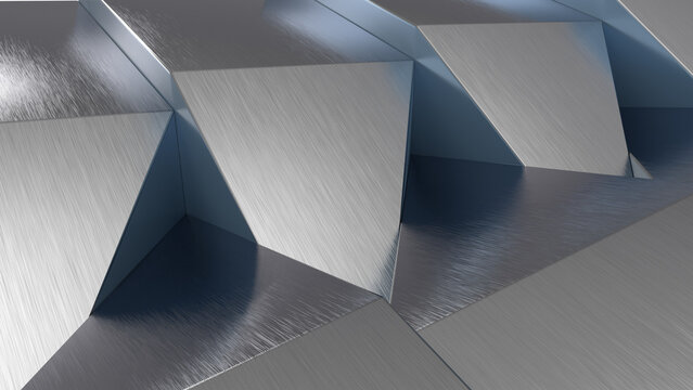 Close-up of gray metallic volumetric geometric background. 3d illustration