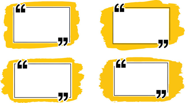 Four yellow quote boxes with black quotation marks and brush stroke backgrounds quote box text box design element quote mark yellow background white rectangle website elemen