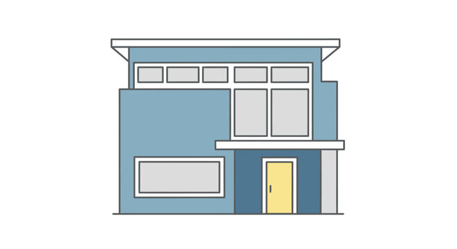 Simple blue residential house exterior.