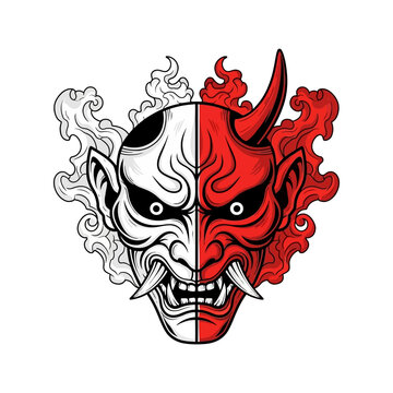 Japanese demon mask with horns.