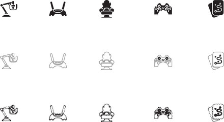 Fototapeta premium Set of minimalist computer gaming icons representing desk accessories and gaming gear for digital design projects, UI, and website elements.
