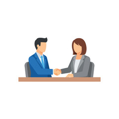 Obraz premium flat vector icon of job interview with two people sitting and handshake