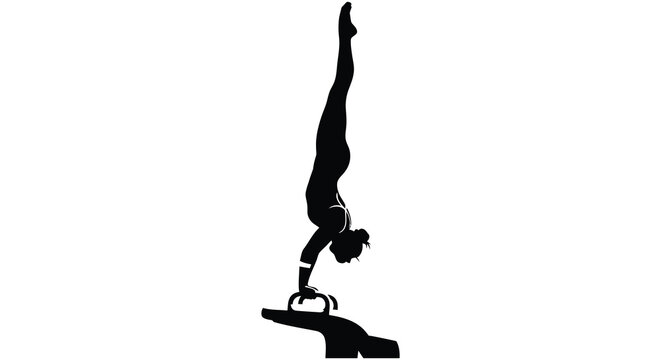A graceful gymnast performs a handstand on parallel bars showcasing strength and balance depicted as a silhouette