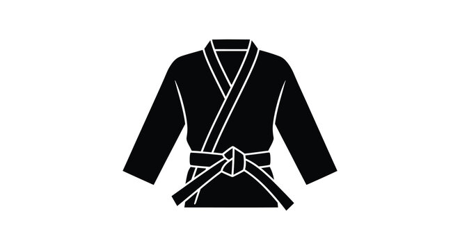 A striking black silhouette depicts a traditional martial arts uniform complete with a belt showcasing a dynamic pose silhouette