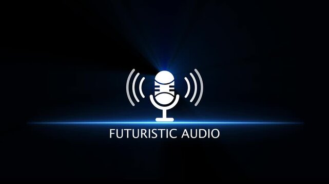 White microphone icon with sound waves and text FUTURISTICAUDIO
