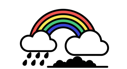 Obraz premium Colorful rainbow with clouds and raindrops.