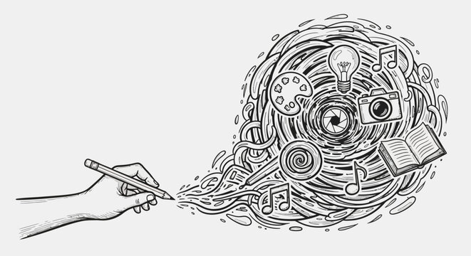 Creative mind and brainstorming concept with hand drawing