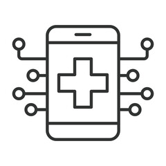 Fototapeta premium Digital healthcare device, icon in line design. digital healthcare, mobile health, connectivity, medical cross on white background vector. digital healthcare device editable stroke icon