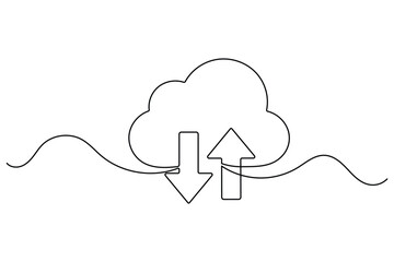 Continuous one line art of cloud storage with up down arrows © madhuri