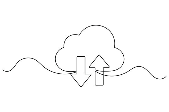 Continuous one line art of cloud storage with up down arrows