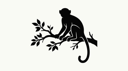 Monkey sitting on tree branch silhouette. © Pidi
