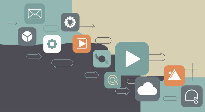 Digital media and technology icons for business and communication