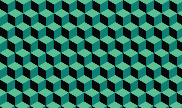 Teal and Black 3D Isometric Cube Pattern, Seamless Geometric Cubes Background, Modern Gradient Cubic Texture, Abstract 3D Grid Vector Illustration 