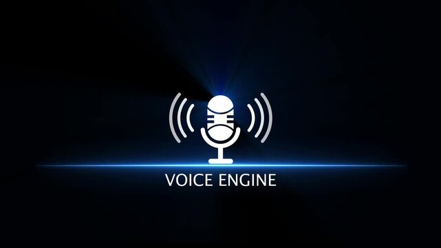 White microphone icon with sound waves and text VOICENGINE