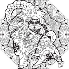 Obraz premium Goat. Hand drawn decorative vector illustration for coloring on mandala