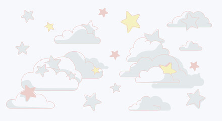 Obraz premium whimsical clouds and stars in pastel colors.