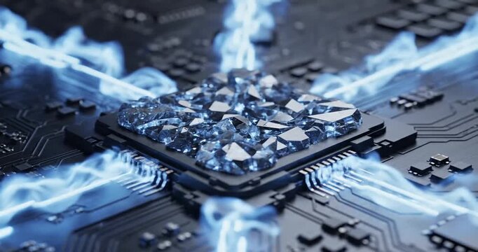 Abstract representation of a circuit board with glowing blue energy lines and intricate patterns