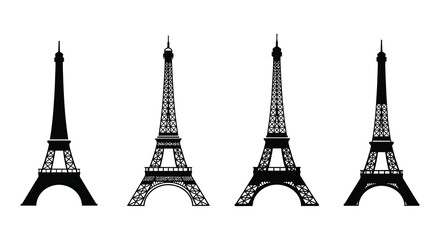 Four stylized illustrations of the eiffel tower in varying detail