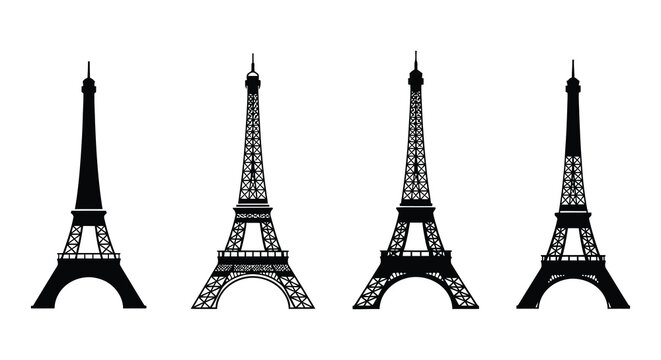 Four stylized illustrations of the eiffel tower in varying detail