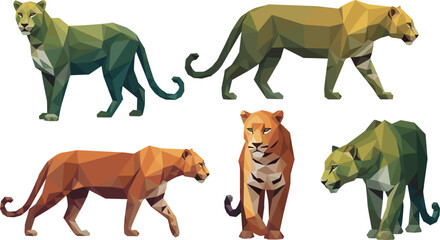 Low poly leopard vector set geometric wild animal polygon design modern abstract big cat illustration collection © MdNipon