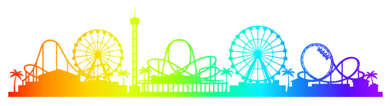 Wildwood New Jersey Boardwalk Amusement Park Skyline Rainbow Silhouette Vector