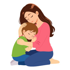 Obraz premium A loving mother comforting and hugging her young son