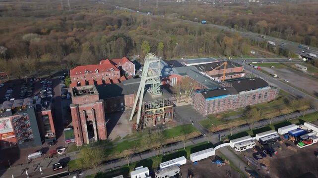 Aerial View of the Historic Zeche Ewald Coal Mine and Headframe in Herten, Germany