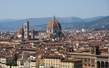 Fototapeta premium Panoramic view of the Cathedral of Santa Maria del Fiore in the historic center of Florence from Piazzale Michelangelo point ,Italy.