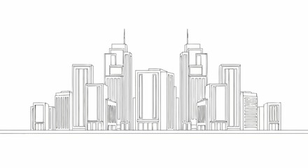 Fototapeta premium Modern Cityscape Skyline Drawing with Tall Buildings.