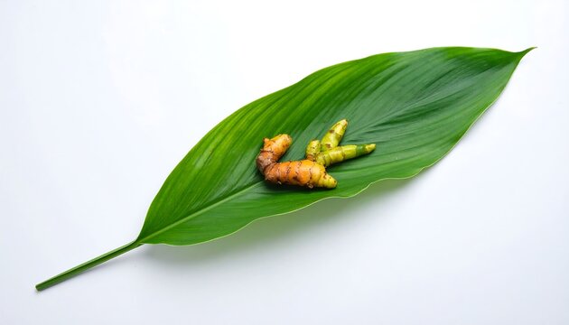 Turmeric rhizomes and leaves - A vibrant, natural composition.